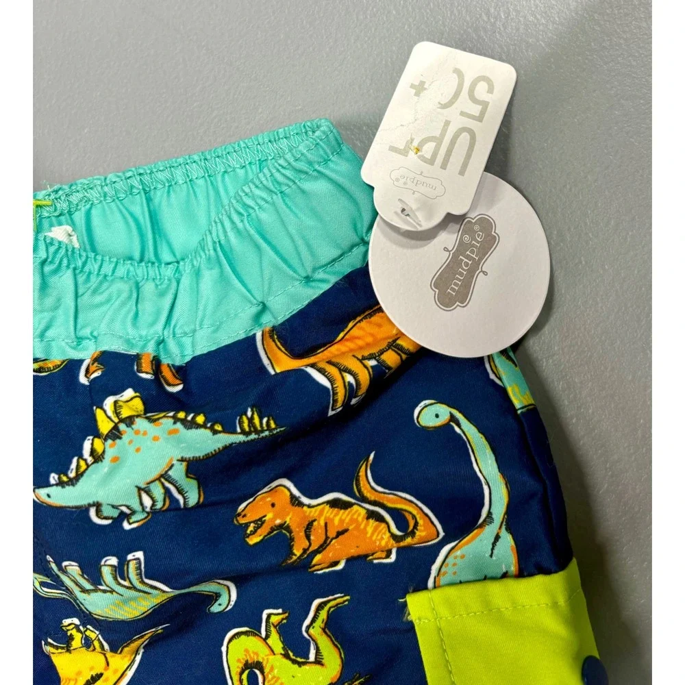 Mud Pie Boys Dinosaur Swim Trunks Navy Blue UPF 50+ Mesh Lined Shorts 2T-3T‎ NEW